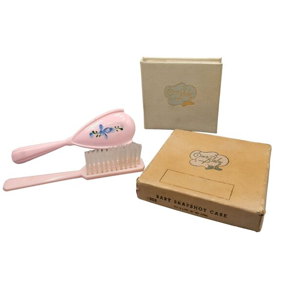 Widco Our Baby Snapshot Mini Album Baby Fine Bristle Hair Brushes Pink Floral - Picture 1 of 10